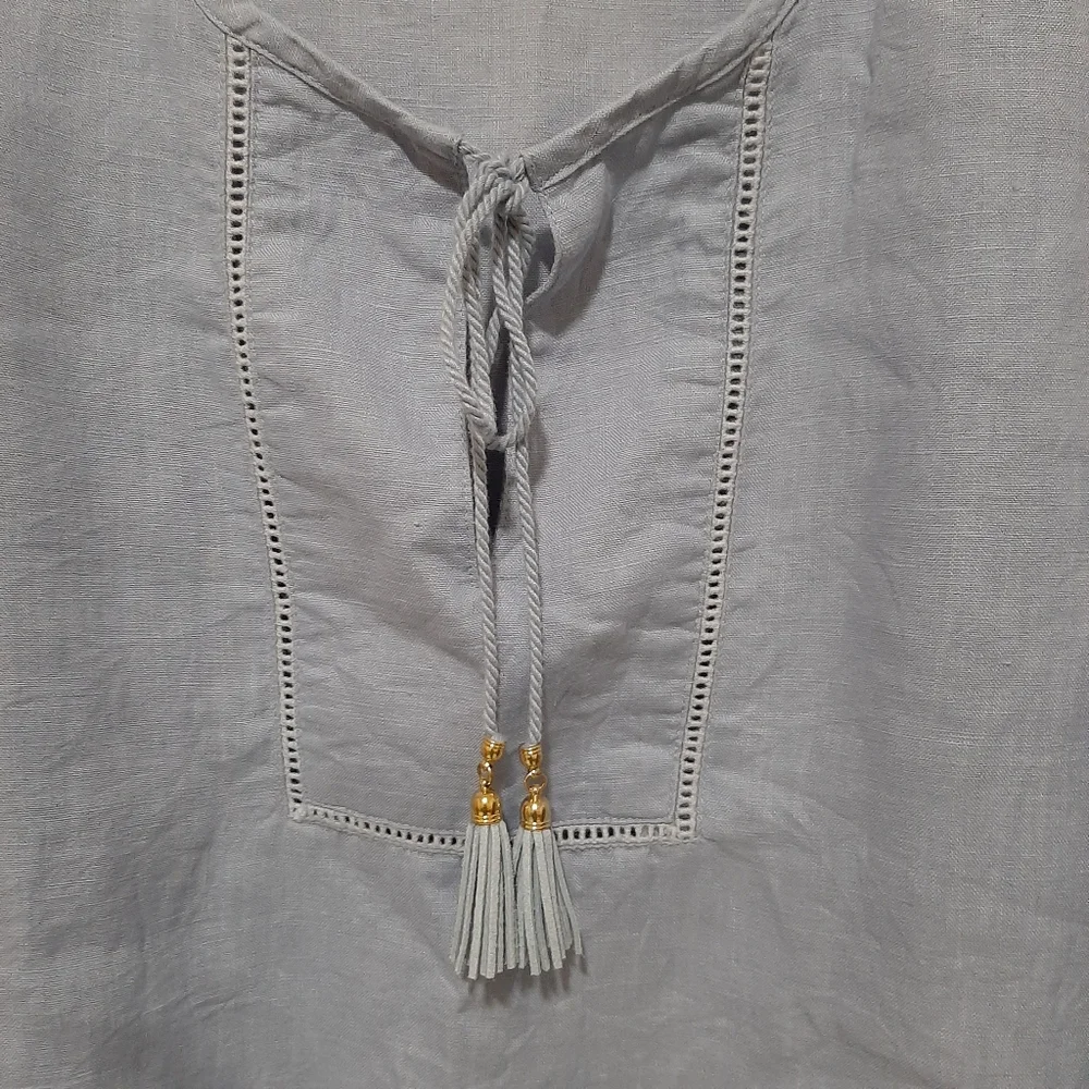 Ellen Tracy Lagenlook 100% Linen Blue Top Size Large